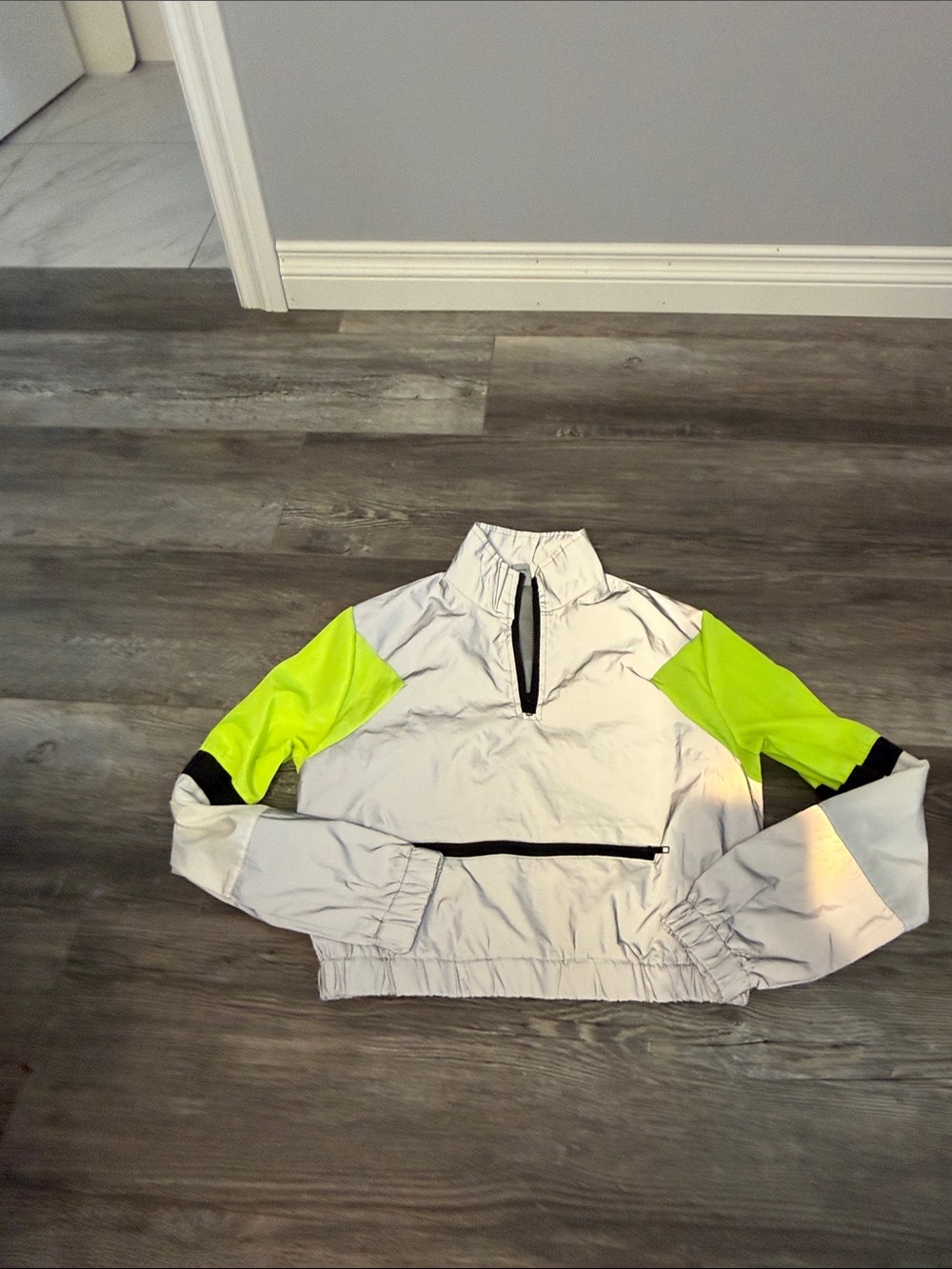 Revamped Reflective Gray and Neon Green Windbreaker Jacket